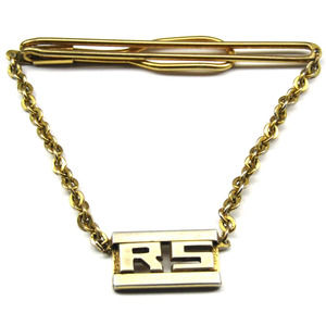 Swank Tie Clip Gold Initials RS Chain Link Pendant Monogram Men Formal Wear